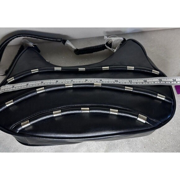 Unbranded Black Studded Shoulder Hobo Vegan Leather Bag Bonus CC Case Pockets - Picture 13 of 16